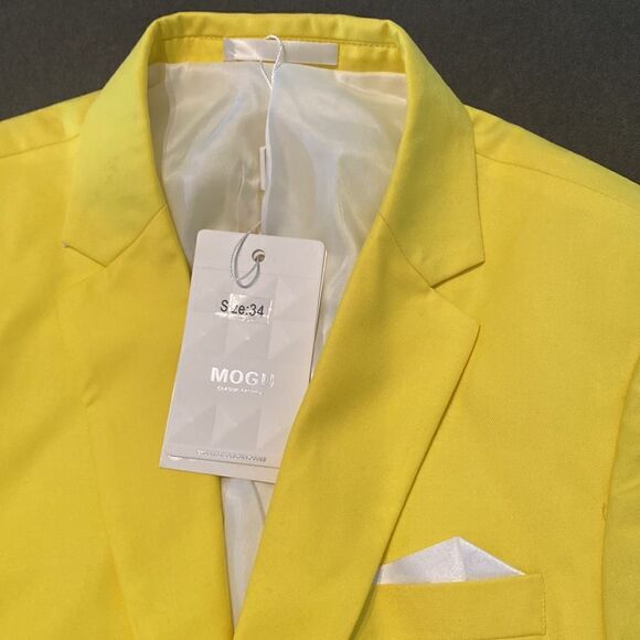 Men’s Mogu Yellow 2 Piece One Button Single Breasted Suit Size 34 Jacket NWT - Picture 7 of 11